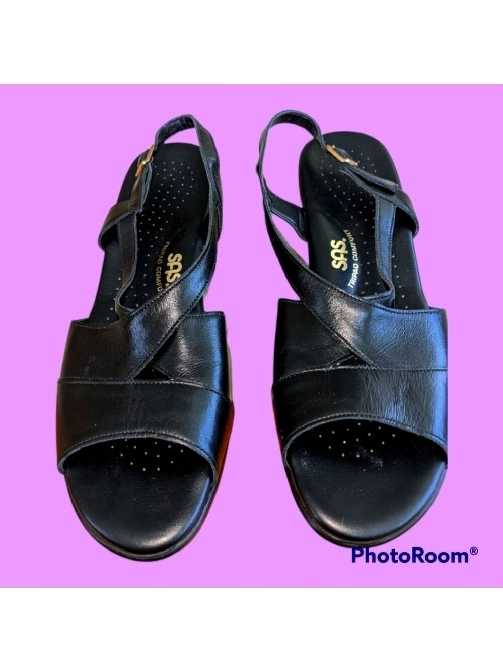 Sas Caress Black Leather Slingback Tripad sandals Size 11 Slim Career